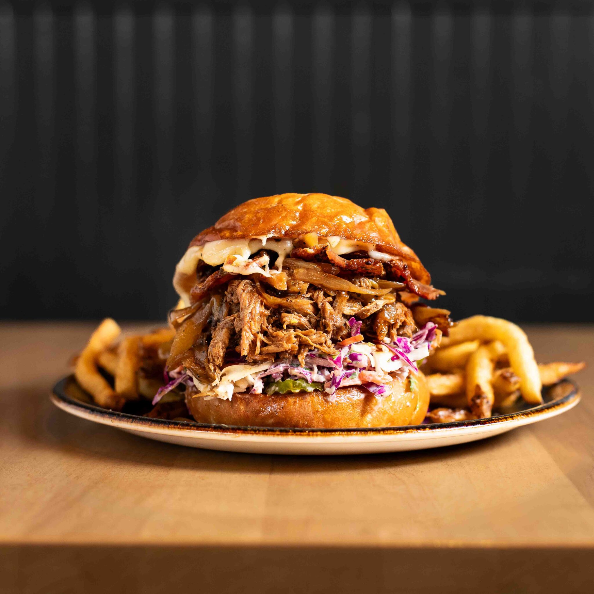 Smoked BBQ Bacon & Pulled Brisket Sandwich